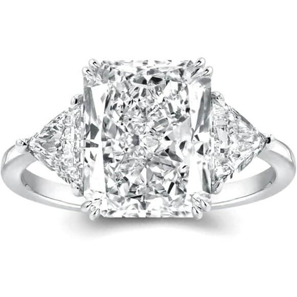 3-Stone Simulated 925 Sterling Silver Diamond Engagement Ring